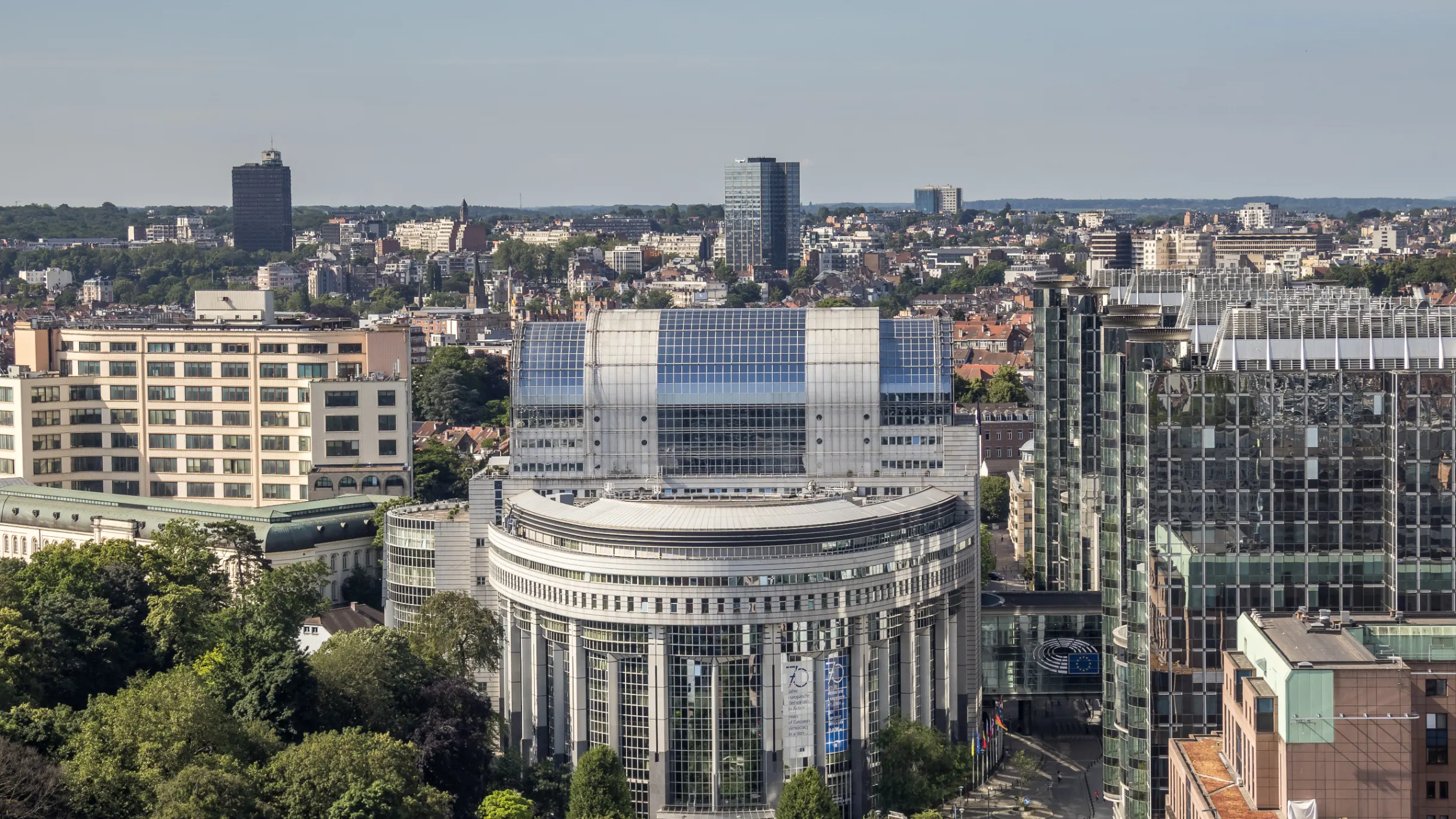 Aerial view of the European parliament building in Brussels