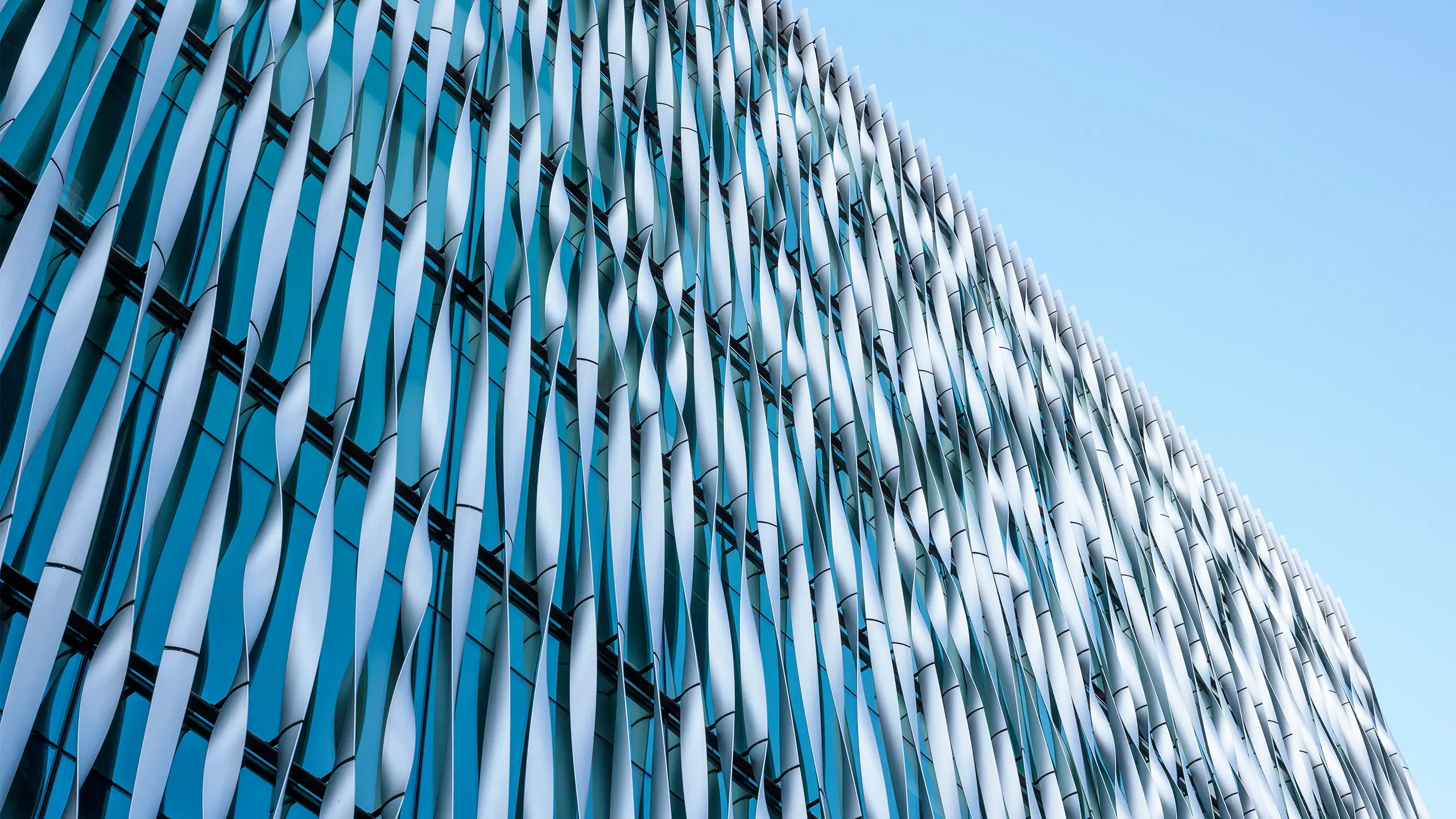 Modern external wall features of an office building in Central London