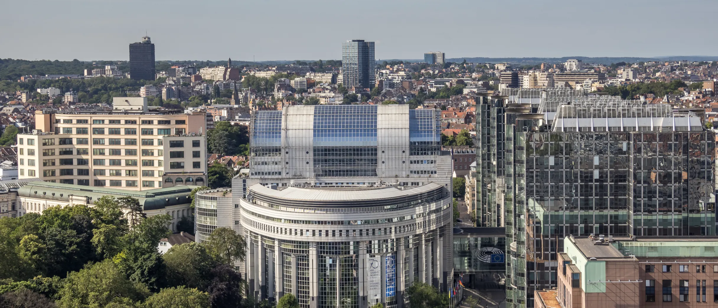Aerial view of the European parliament building in Brussels