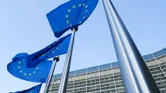 European flags in front of the Berlaymont building in Brussels